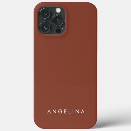 Brown Trendy Modern Minimalist Plain Add Name iPhone 13 Pro Max Case