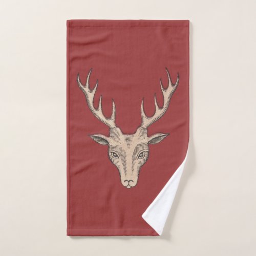 Brown Trophy Male Deer Head Antlers Burgundy Hand Towel