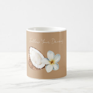 Brown Tropical Coconut Plumeria Flower Coffee Mug