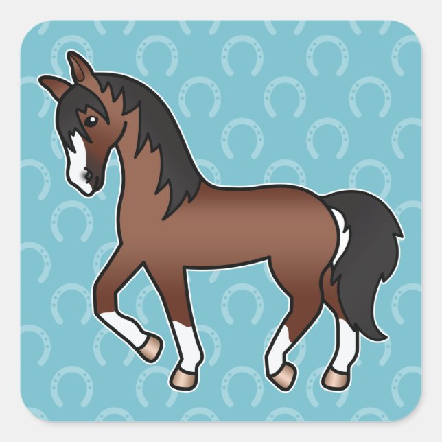 Brown Trotting Cartoon Horse Square Sticker (Front)