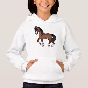 Brown Trotting Horse Cute Cartoon Illustration Hoodie