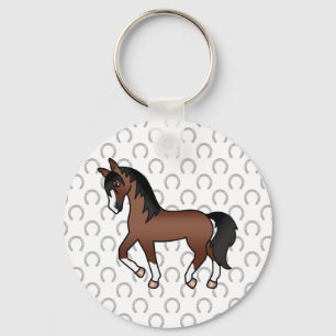 Brown Trotting Horse Cute Cartoon Illustration Keychain