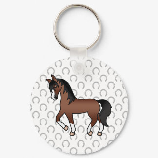 Brown Trotting Horse Cute Cartoon Illustration Keychain