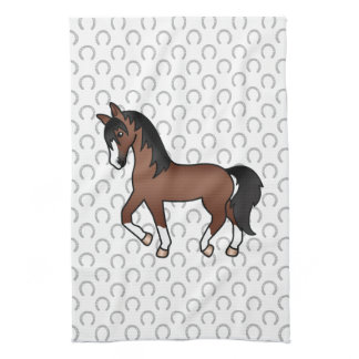 Brown Trotting Horse Cute Cartoon Illustration Kitchen Towel