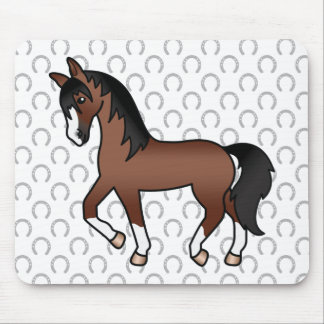 Brown Trotting Horse Cute Cartoon Illustration Mouse Pad