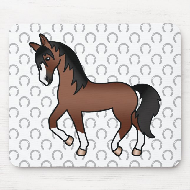 Brown Trotting Horse Cute Cartoon Illustration Mouse Pad (Front)