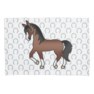 Brown Trotting Horse Cute Cartoon Illustration Pillow Case