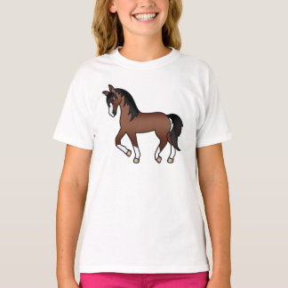 Brown Trotting Horse Cute Cartoon Illustration T-Shirt