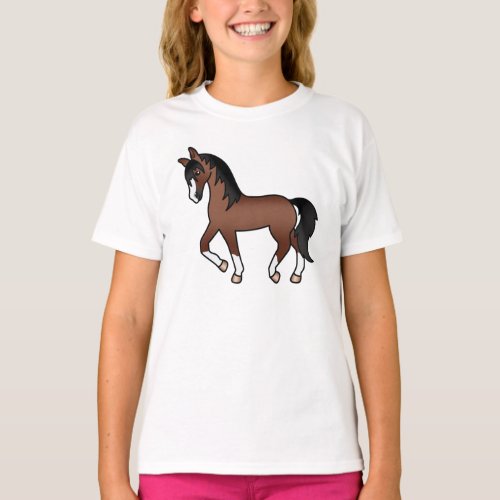 Brown Trotting Horse Cute Cartoon Illustration T_Shirt