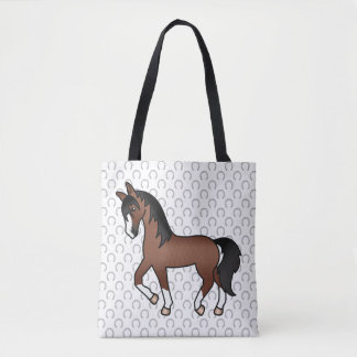 Brown Trotting Horse Cute Cartoon Illustration Tote Bag