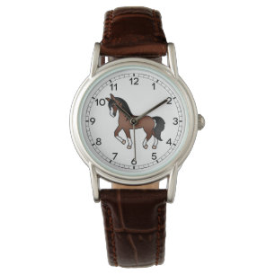 Brown Trotting Horse Cute Cartoon Illustration Watch