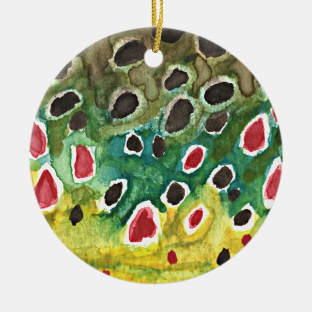 Brown Trout Fish Ceramic Ornament (Front)