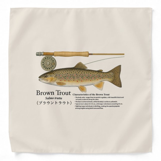 Brown Trout Fishing Illustration Bandana (Front)