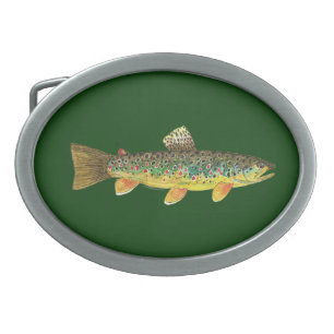 Brown Trout Fishing Oval Belt Buckle
