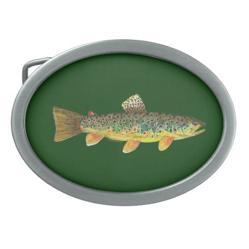 Brown Trout Fishing Oval Belt Buckle