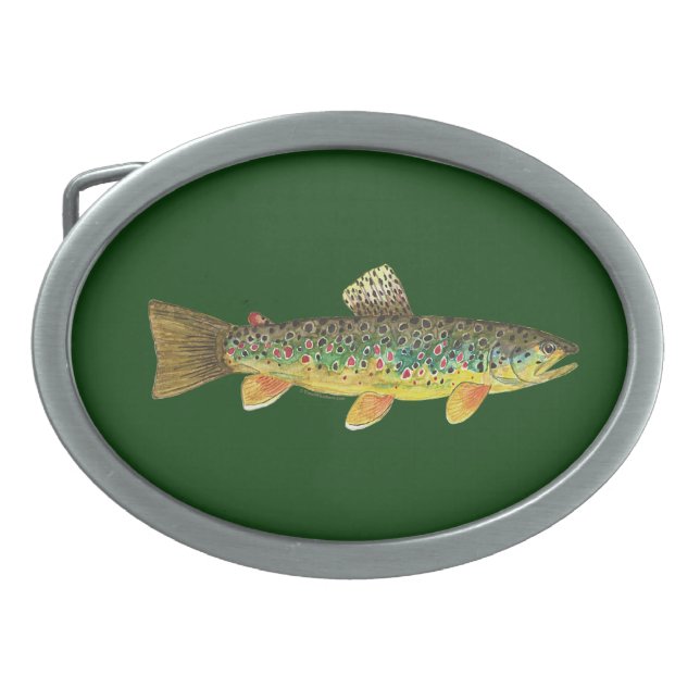 Brown Trout Fishing Oval Belt Buckle (Front)