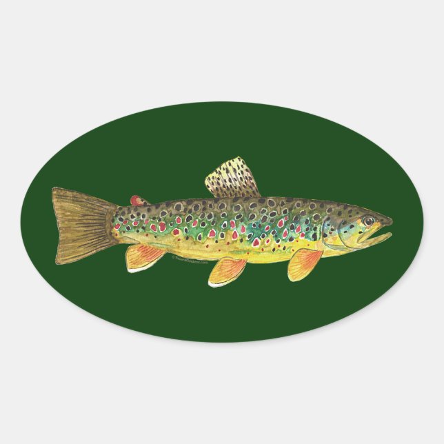 Brown Trout Fishing Oval Sticker (Front)