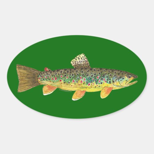 Brown Trout Fishing Oval Sticker