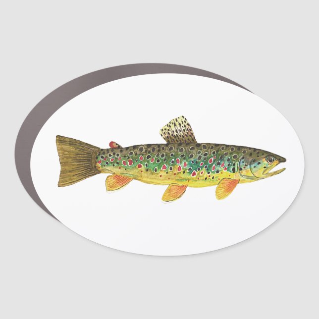 Brown Trout Fishing Oval Truck Car Magnet (Front)