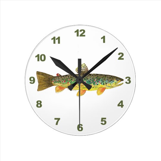 Brown Trout Fishing Round Clock