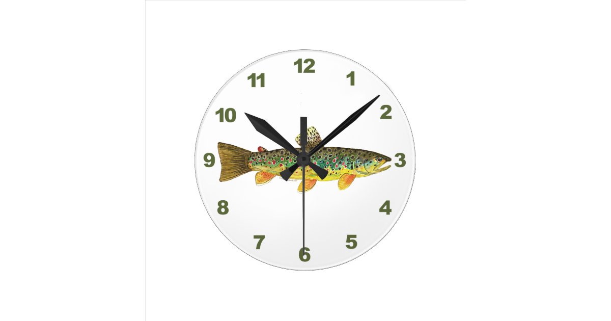 Brown Trout Fishing Round Clock