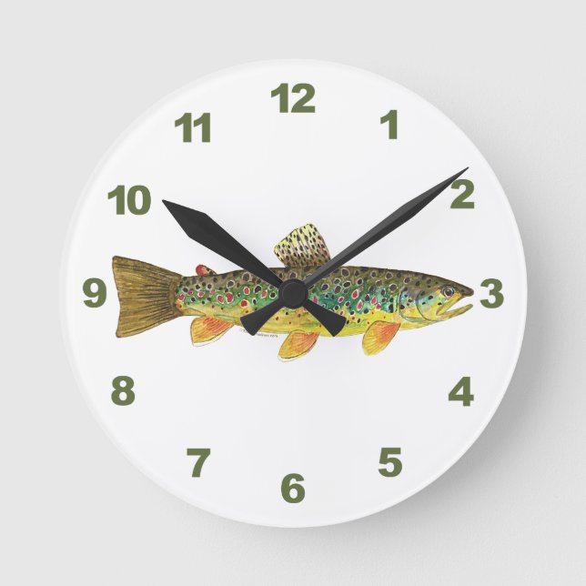 Brown Trout Fishing Round Clock (Front)