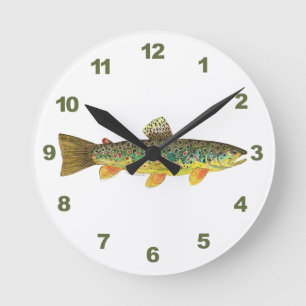 Brown Trout Fishing Round Clock