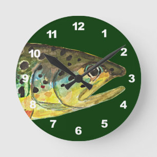 Brown Trout Fishing Round Clock