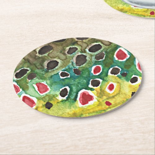 Brown Trout Fishing Round Paper Coaster