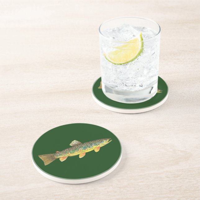 Brown Trout Fishing Sandstone Coaster (Side)