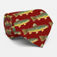Brown Trout Fly Fishing Angler Fisherman's Red Neck Tie