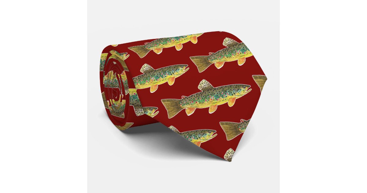 Fly Fishing Trout Necktie - Black - One Size Neck Tie