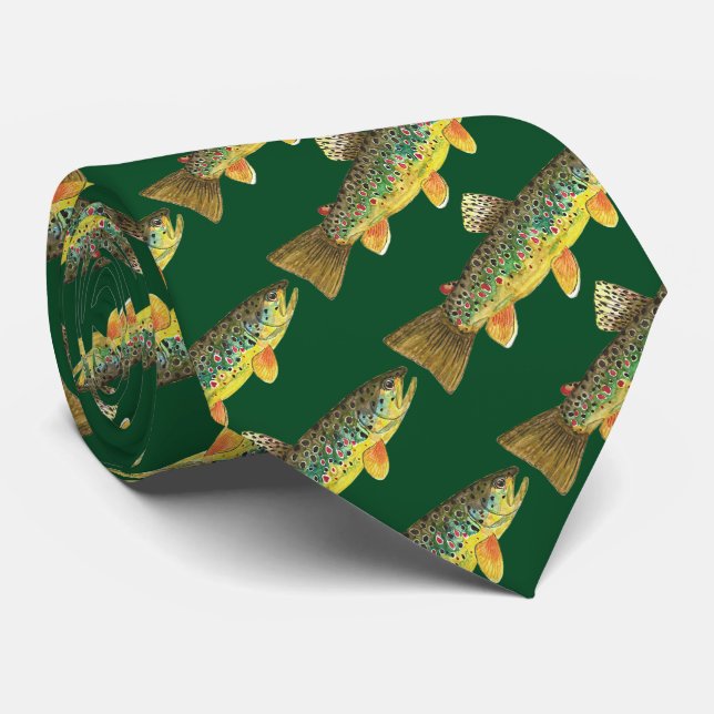 Brown Trout Fly Fishing Angling Fisherman's Tie (Rolled)