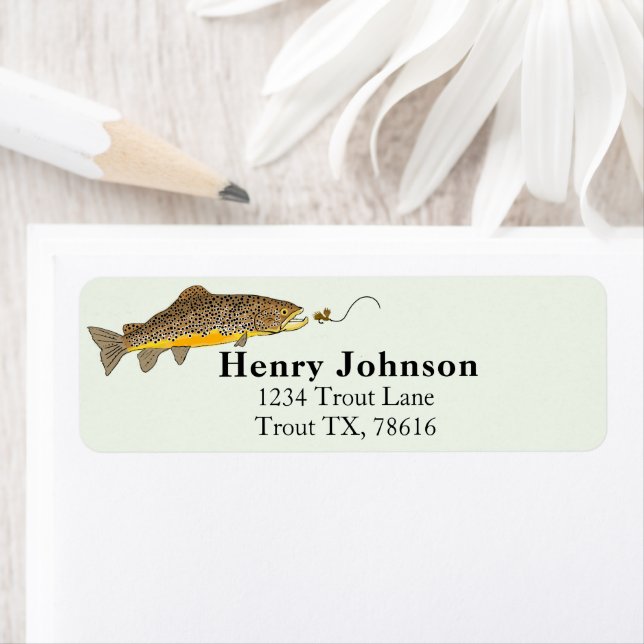 Brown Trout Fly Fishing Graphic Brown Design Label (Insitu)
