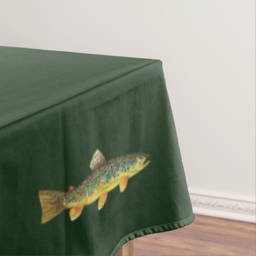Brown Trout Fly Fishing Ichthyology Decor Green Tablecloth