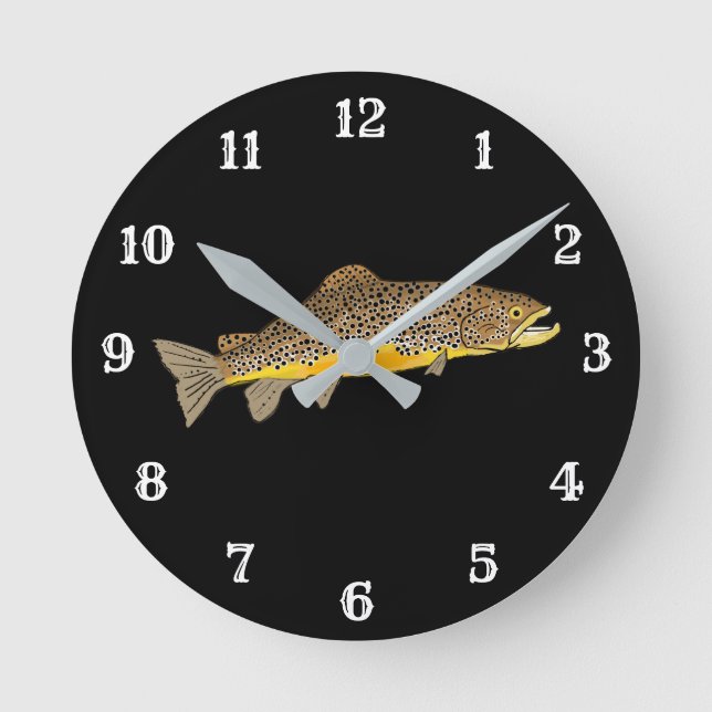 Brown Trout Fly Fishing Round Clock (Front)