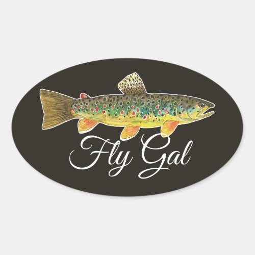 Brown Trout Fly Fishing Womans Oval Sticker