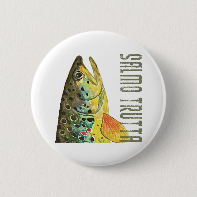 Brown Trout Ichthyology, Fishing, Fly Fishing Pinback Button (Front)