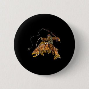 Brown Trout River Fishing Bigfoot Hunting Fisherme Button