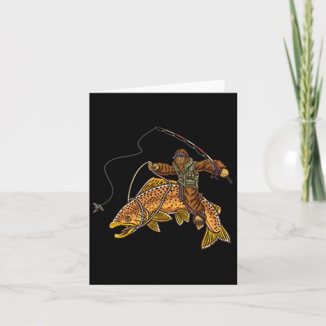 Brown Trout River Fishing Bigfoot Hunting Fisherme Card (Front)