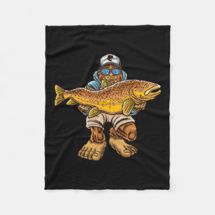 Brown Trout River Fishing Bigfoot Hunting Fisherme Fleece Blanket
