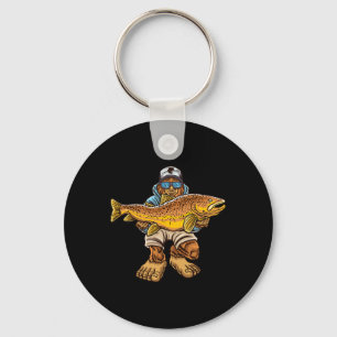 Brown Trout River Fishing Bigfoot Hunting Fisherme Keychain