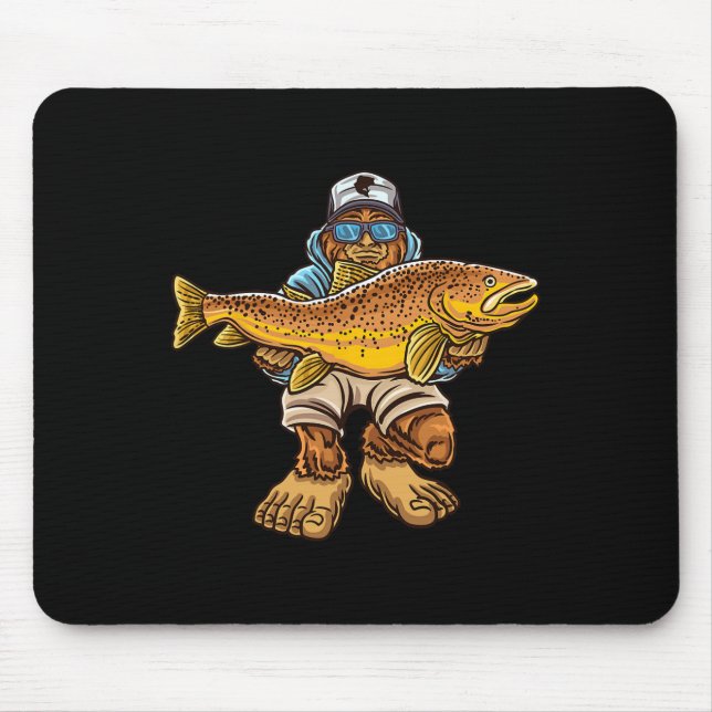 Brown Trout River Fishing Bigfoot Hunting Fisherme Mouse Pad (Front)