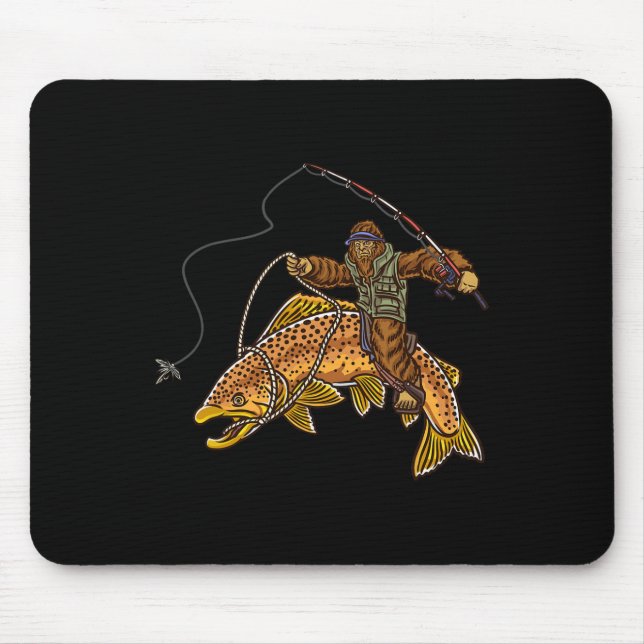 Brown Trout River Fishing Bigfoot Hunting Fisherme Mouse Pad (Front)