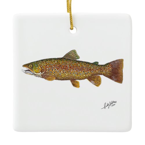 Brown Trout swimming Ceramic Ornament