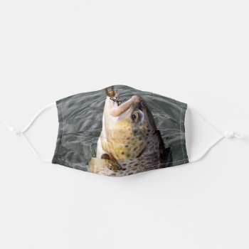 Brown Trout Takes The Bait Adult Cloth Face Mask by WackemArt at Zazzle