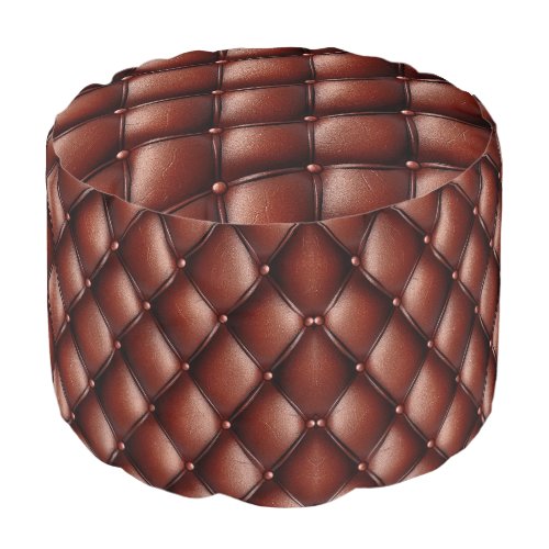 Brown Tufted Faux Leather Ottoman Pouf