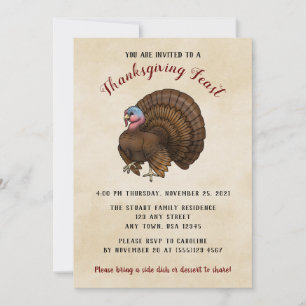 Brown Turkey Thanksgiving Dinner Invitation
