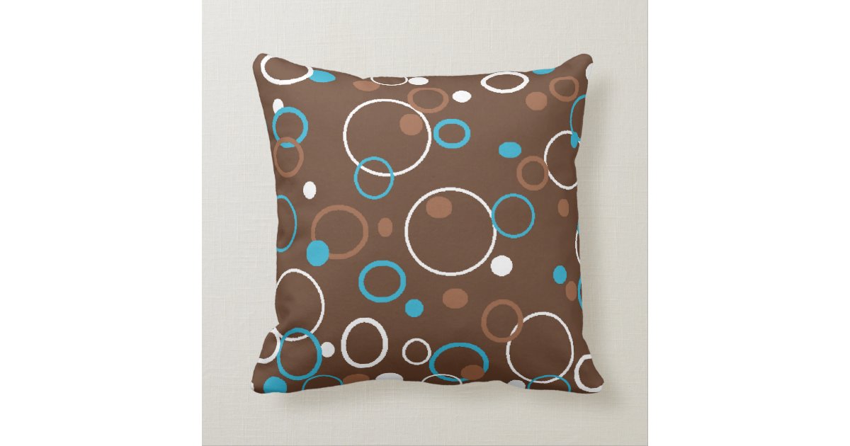 Brown Turquoise and White Circles Throw Pillow Zazzle.com