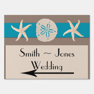Brown Turquoise Band Wedding Direction Sign